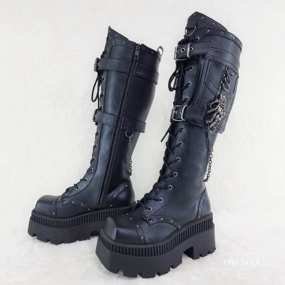 Demonia Black Combat Boots with Chains - Picture 6 of 12